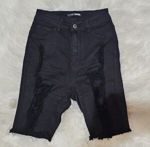 Fashion Nova Black Ripped Bermuda Denim Shorts 3